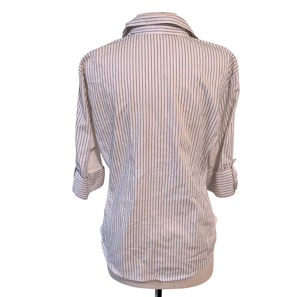 Hester & Orchard XL Pinstripe Button Up Shirt Roll Tab Sleeve Side Panel White - Picture 3 of 10